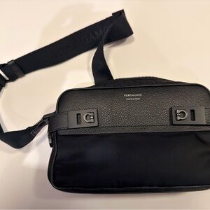 Salvatore Ferragamo Black Men's Crossbody Bag with Hug Buckle
